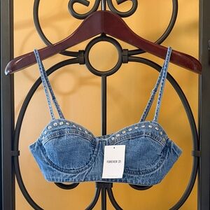 FOREVER 21 Jean Trim Studded Bralette Top